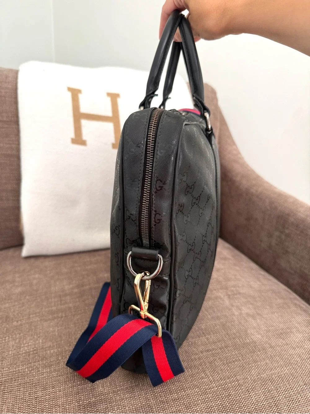 Gucci authentic black monogram imprime coated canvas unisex laptop bag